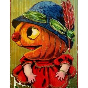 Halloween Postcard Humanized Pumpkin Head Goblin Girl 7107 Barton & Spooner